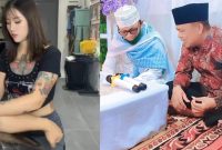 Foto ilustrasi perempuan bertato (kiri), Tokoh agama KH. Ad-dailamy bersama Kades Joni Junaidi 