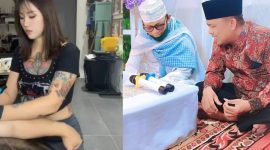 Foto ilustrasi perempuan bertato (kiri), Tokoh agama KH. Ad-dailamy bersama Kades Joni Junaidi 