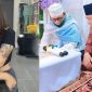 Foto ilustrasi perempuan bertato (kiri), Tokoh agama KH. Ad-dailamy bersama Kades Joni Junaidi 