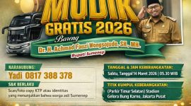 Foto/Dok : Gambar  pengumuman Program Mudik Gratis 2026 yang digelar bersama Dr. H. Achmad Fauzi Wongsojudo, SH., MH. (Bupati Sumenep). @sumber_WA Grup JSI