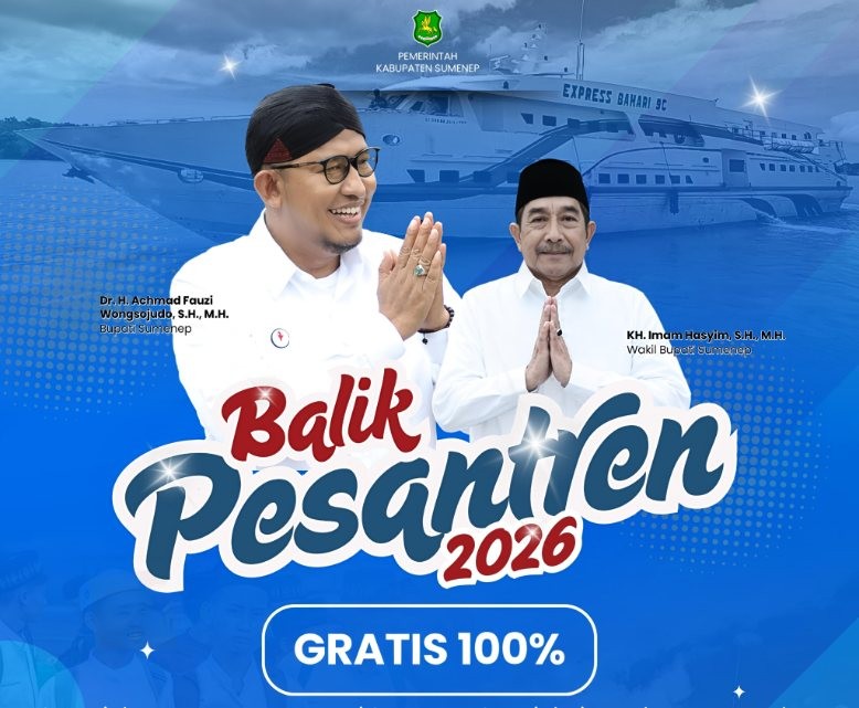 Foto: Pamflet resmi Pemerintah Kabupaten Sumenep tentang program “Balik Pesantren 2026” dengan kebijakan transportasi gratis 100 persen bagi santri. Dokumentasi RADAR9.ID/Wartawan.
