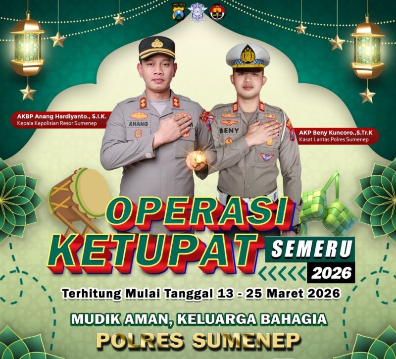 Foto: Jajaran Polres Sumenep mengumumkan pelaksanaan Operasi Ketupat Semeru 2026 sebagai langkah pengamanan arus mudik dan perayaan Idulfitri di wilayah Kabupaten Sumenep. Operasi ini digelar mulai 13 hingga 25 Maret 2026 untuk memastikan situasi keamanan, ketertiban, dan kelancaran aktivitas masyarakat selama Ramadan hingga Lebaran. Dok.RADAR9.ID.